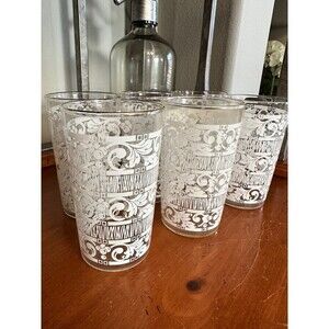 VTG Anchor Hocking 22k gold rimmed Chantilly lace glass tumblers set of 6